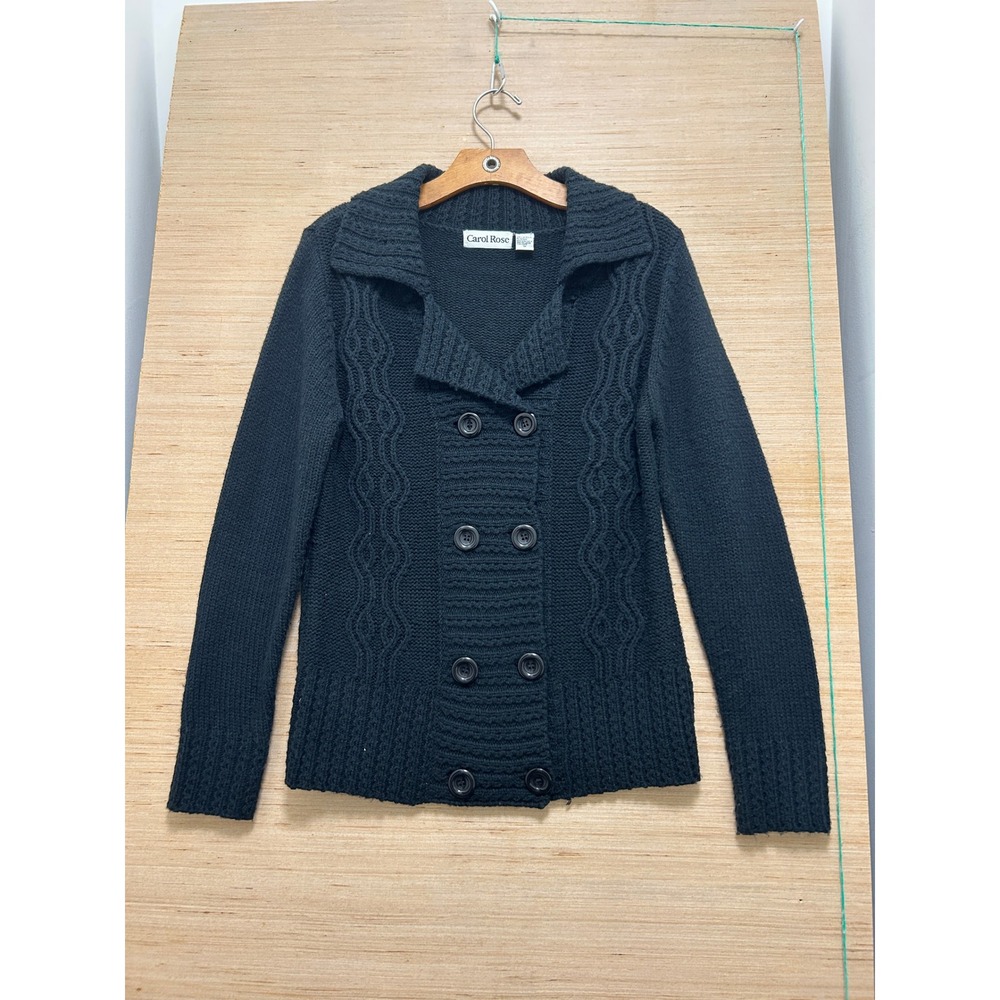 Carol Rose‎ Mens Black Double Breasted Cable Knit Cardigan Sweater Size Medium